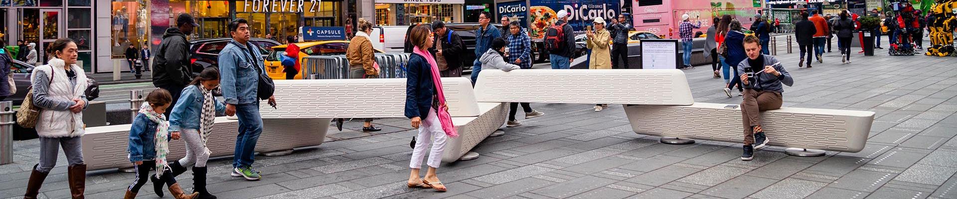 Joe Doucet installs anti-terror benches in New York's Times Square
