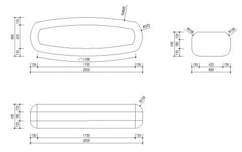 Bench Articulus oval - dimensions
