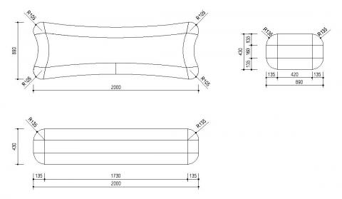 bench Articulus rectangular - dimensions
