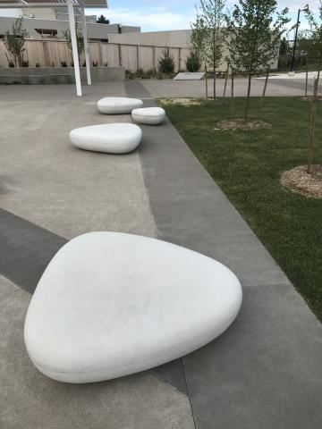 smooth concrete,  white concrete bench