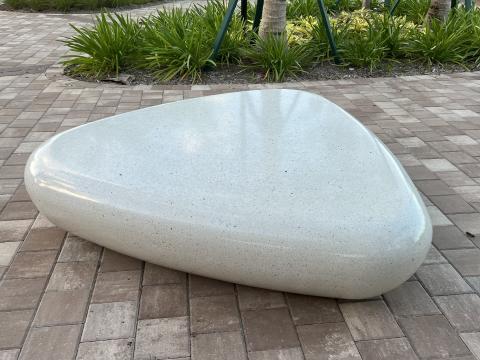 polished concrete bench, pebble shaped bench