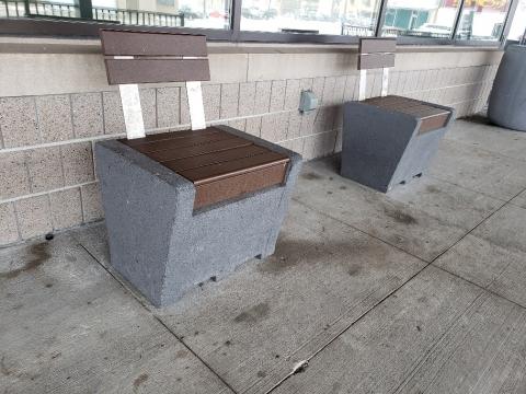 concrete seat with wood seat and backrest