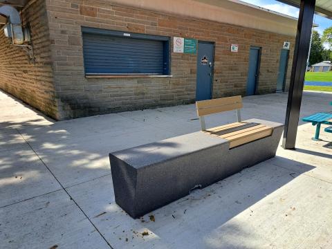Woodline bench, concrete bench, shotblast finish